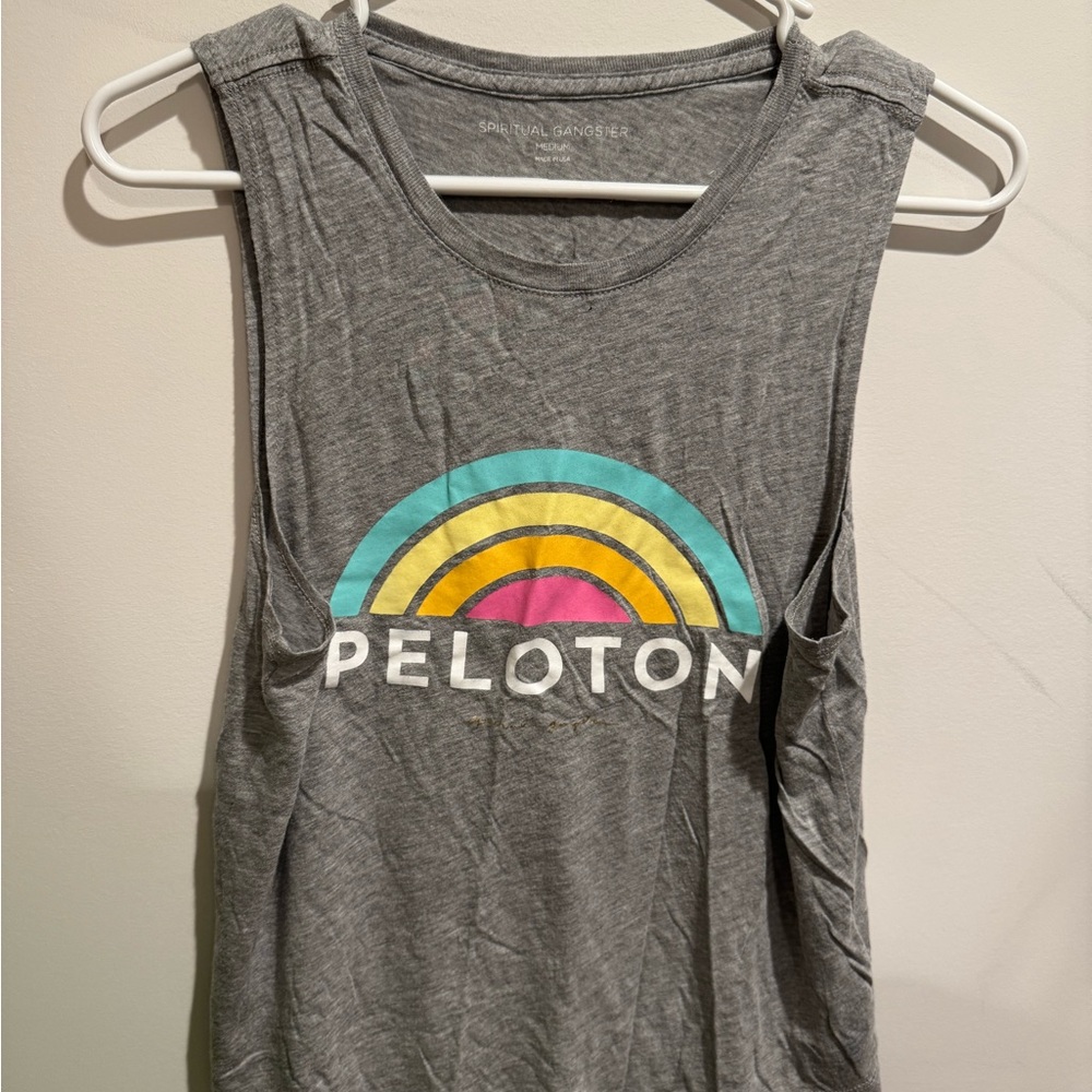 Peloton Gray Sleeveless Top with Rainbow Design Spiritual Gangster collab